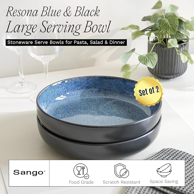 Sango Resona Blue & Black Large Serving Bowl, 64.25 oz, Salad & Dinner - Image 2