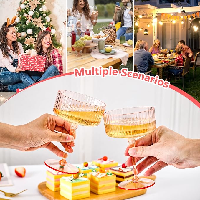 ZOMUIA Ribbed Coupe Glasses 28 Pcs, 10 oz Plastic Champagne Coupe Detachable - Image 4