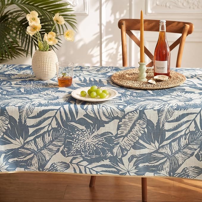jinchan Blue Tropical Floral Linen Rectangle Table Cloth 50x84 | Large table - Image 8