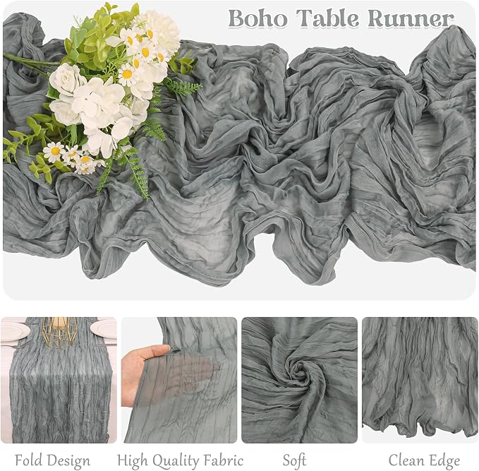 10 Pack Grey Cheesecloth Table Runner 10FT Boho Gauze Fabric Table Runner - Image 3