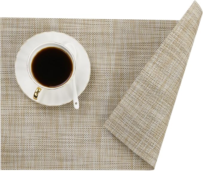 SHACOS Placemats Set of 4 Woven Vinyl Reversible Plastic Durable Place Mats - Image 8