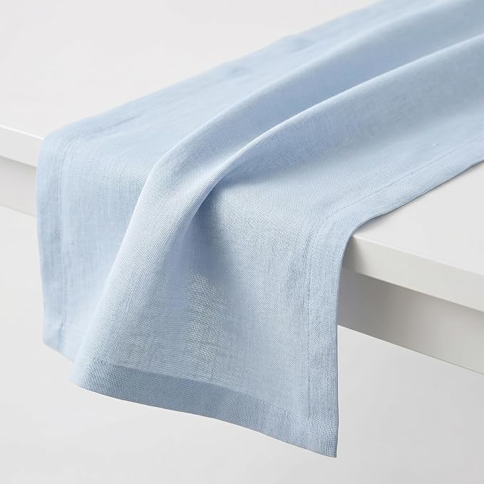 Solino Home 100% Pure Linen Table Runner Ice Water Long, Fete 14 x 108 in | - Image 4