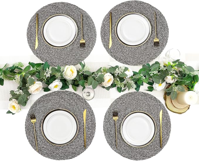 SHACOS Round Braided Placemats Set of 6 Thick Woven Placemats Washable 15 inch - Image 7
