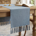 Cotton Linen Table Runner, 13x108 Inch, Dusty Blue by Aoztio