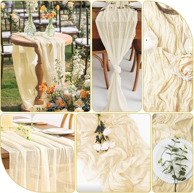 20 Pack Ivory Cheesecloth Table Runner 10FT Long Boho Gauze Fabric Table Runner - Image 3