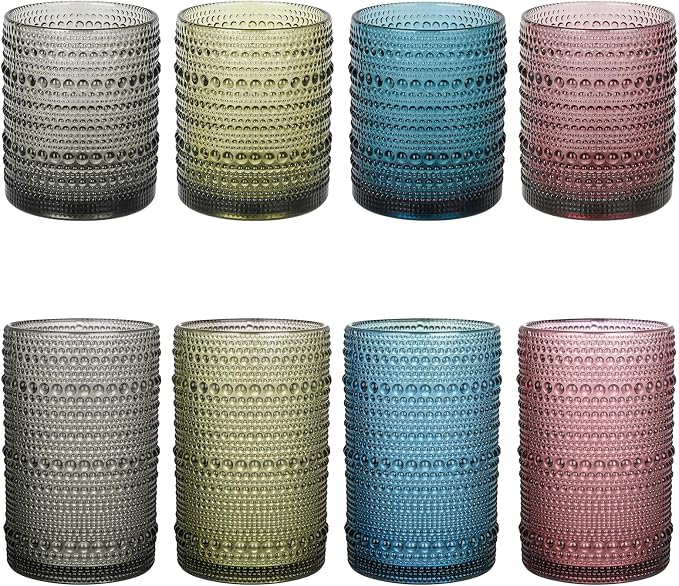ZMOWIPDL 12oz & 15oz Hobnail Drinking Glasses, Colored Glass Cups Set of 8 | by ZMOWIPDL