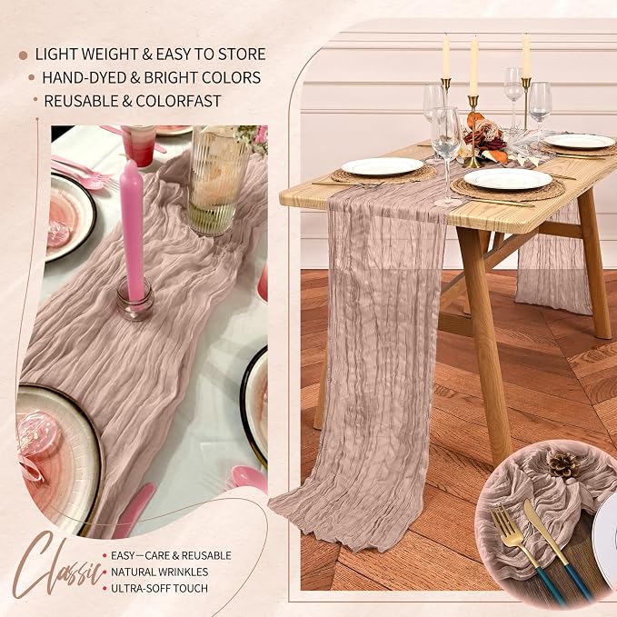 18 Pack Cheesecloth Table Runner 10FT Dusty Pink Table Runner Boho Gauze Cheese - Image 5