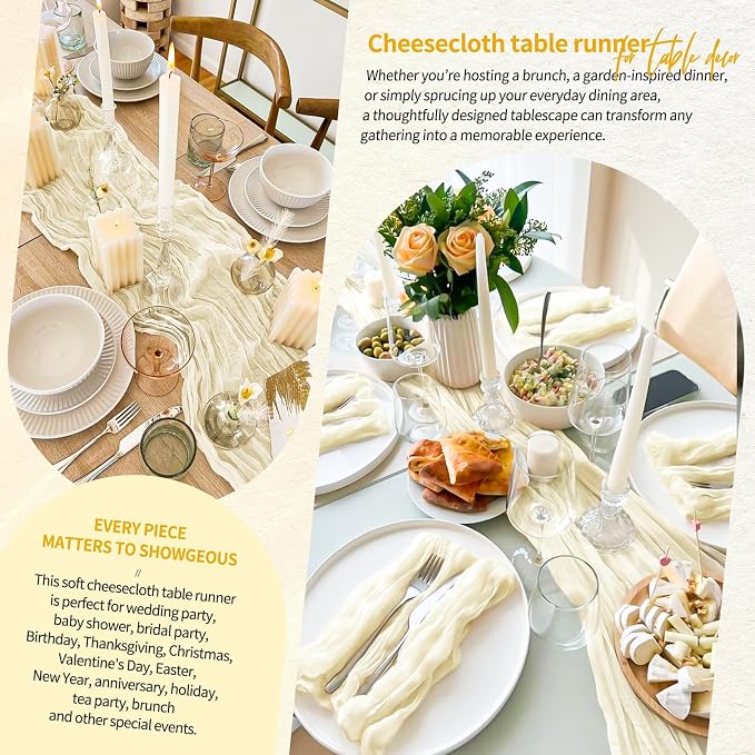 18 Pack Cheesecloth Table Runner 10FT Beige Table Runner Boho Gauze Cheese - Image 8