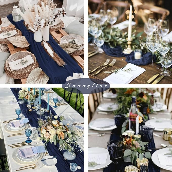 12 Pieces Navy Blue Cheesecloth Table Runners 10FT Gauze Fabric Runner - Image 6