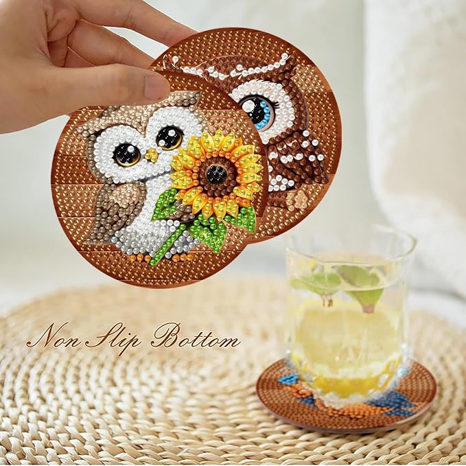 Mrnsiet 8PCS Owl Diamond Art Coasters Kits - Image 2