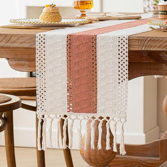 Boho Table Runner for Home Decor 12x72 Coral Farmhouse Decorations | 72 Inches - Image 5