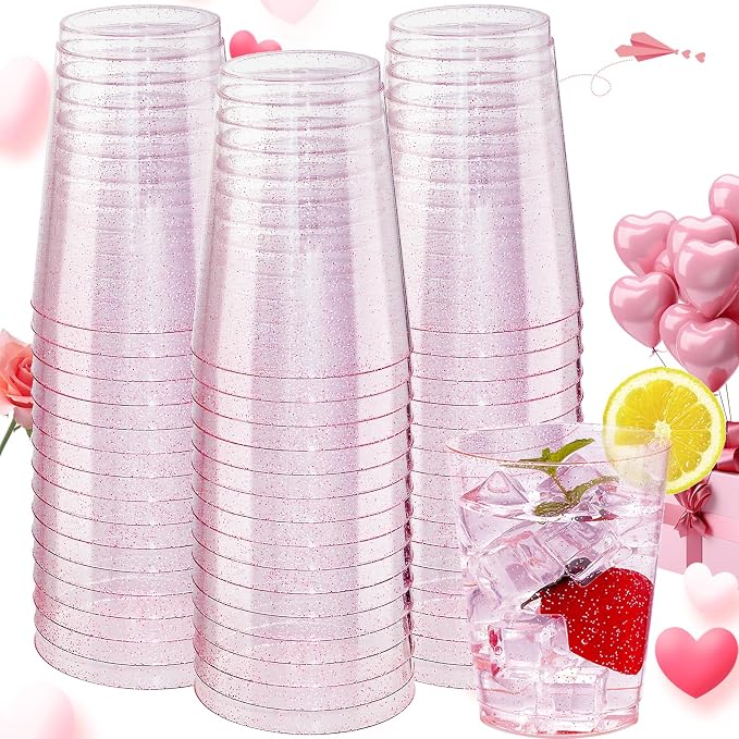 DaYammi 100 Pack 10oz Pink Plastic Cups, Premium Disposable Rose Gold Glitter by DaYammiwillaccompanyyou
