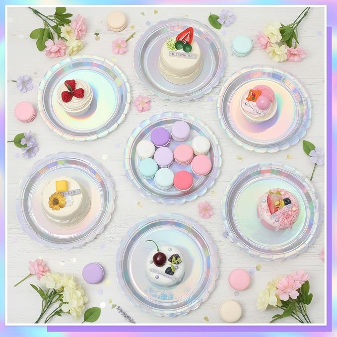 NatNarr 30 Pack Iridescent Plates, Unicorn Birthday, Oil-and Water-Resistant - Image 4
