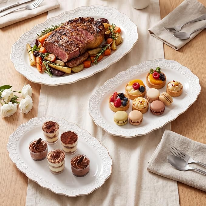 Kassel Ceramic Serving Platter Set | 14”/12”/10” Oval Serving Trays - Image 7
