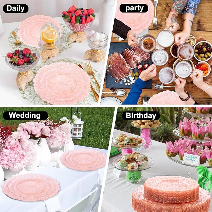 U-QE 60PCS Pink Plates for Party - Image 6