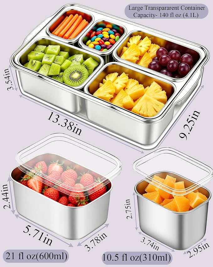 Snackle Box Container, Stainless Steel Divided Serving Tray - Image 3