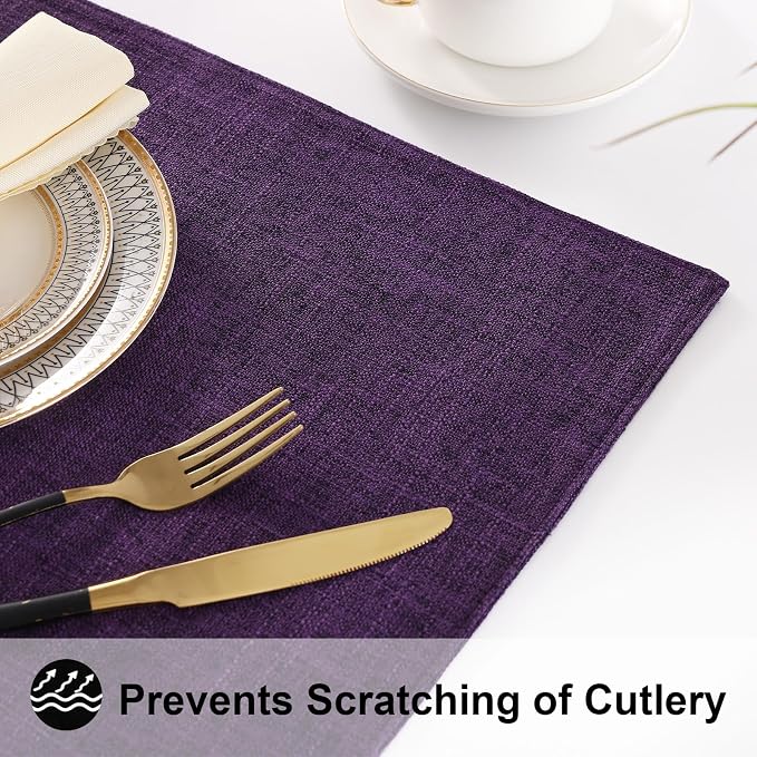 Faux Cotton Linen Placemats Set of 6, Cloth Washable Farmhouse Dining Table Mats - Image 4