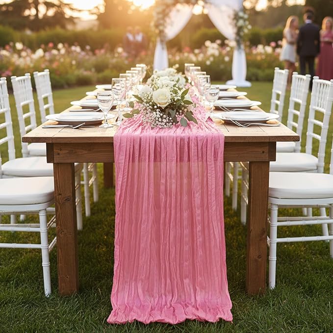 8 Pack Rose Pink Cheesecloth Table Runner 120 Inch Boho Wedding Decor | - Image 8