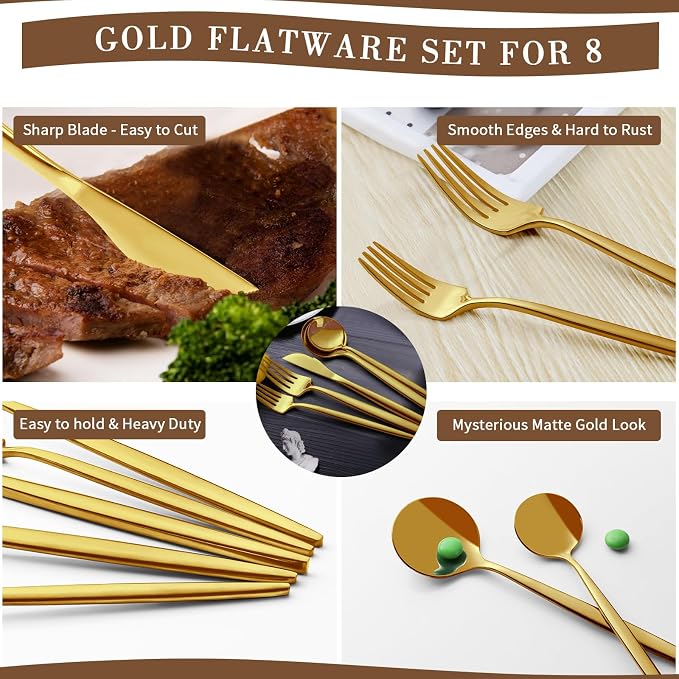 CEKEE 40-Piece Gold Silverware Set - Image 4