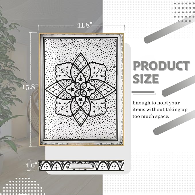 Plastic Serving Tray with Handles, Rectangle Black Decorative Tray | Coffee - Image 2