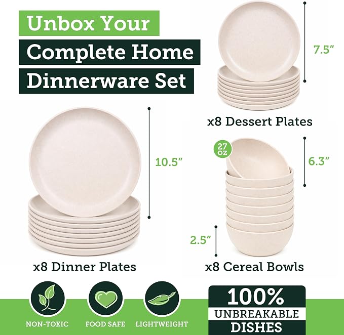 Grow Forward 24-piece Premium Wheat Straw Dinnerware Sets - Image 3