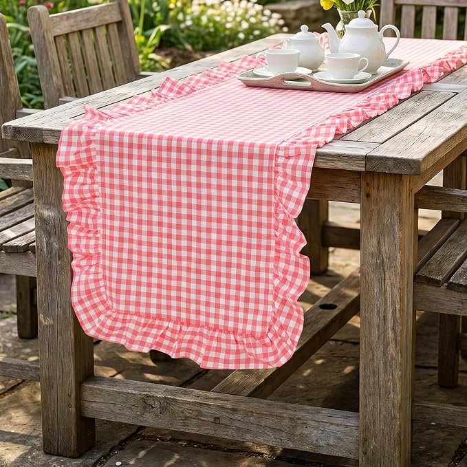 Eternal Beauty 14x72 Gingham Ruffle Table Runner - Image 7