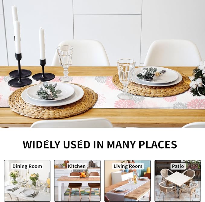 Dahlia Flower Table Runner 13x90 Inch Farmhouse Pink Gray Runners Modern Table - Image 7