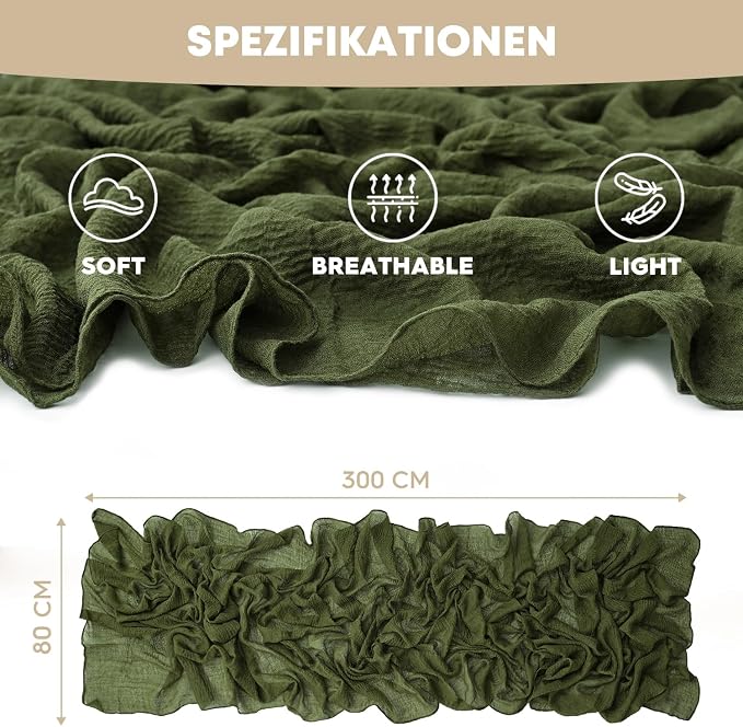 Artoid Mode Boho Cheesecloth Gauze Olive Green Wedding Table Runner, 120 Inch - Image 5