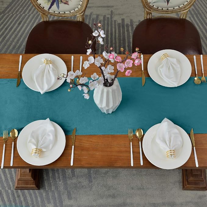 BALCONY & FALCON Table Runner Velvet Sky Blue 14"x95" | Elegant, Fall Decor - Image 3