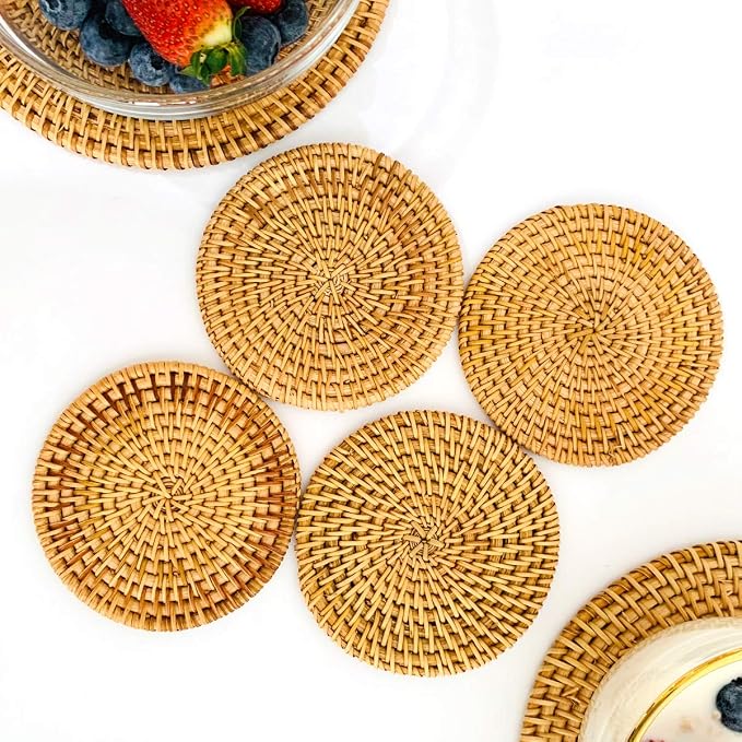 Set of 4 Rattan Braided Coasters - Image 2