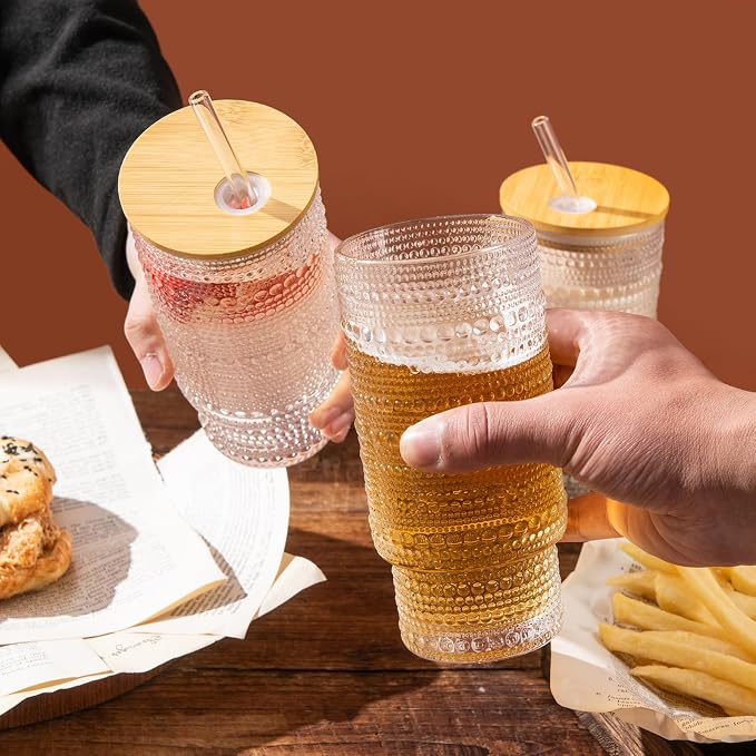 Drinking Glasses with Bamboo Lids and Glass Straw 2pcs Set, 16oz Glass Tumbler - Image 4