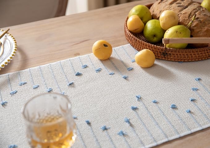 Boho Table Runner 13 x 108 Inch Long Natural Cotton Woven Runner - Image 3
