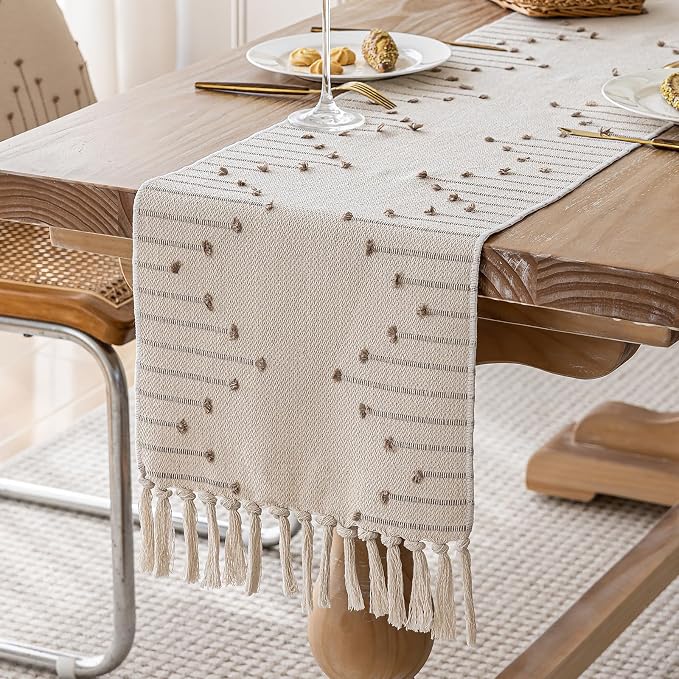 Joyfol Day Boho Table Runner 13 x 36 Inch, Farmhouse Stripe Cotton Table Runners by JoyfolDay
