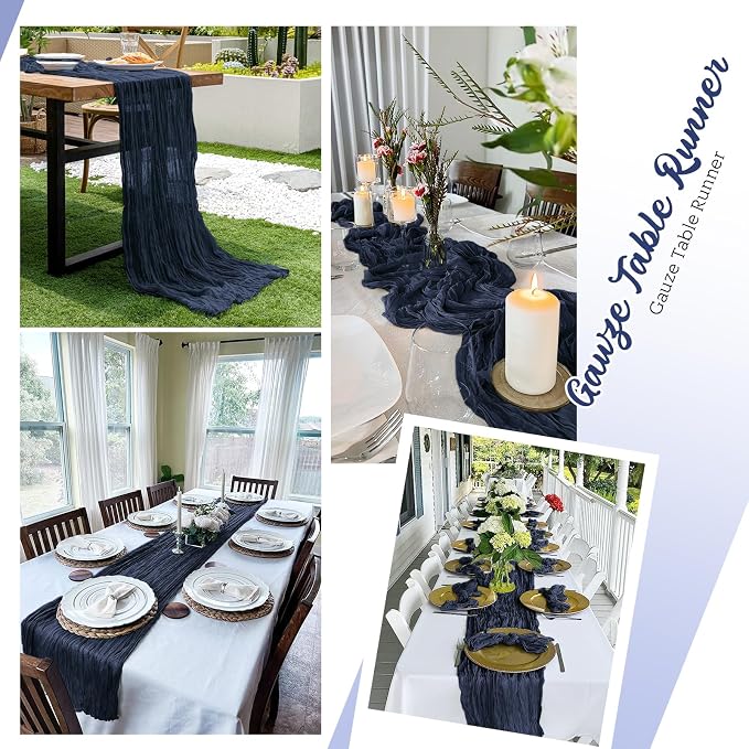 16 Pack Navy Blue Cheesecloth Table Runners 20x120 Inch Gauze Table Runner - Image 5
