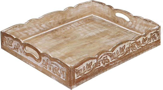 COTTON CRAFT Hand Carved Wooden Serving Tray by COTTONCRAFT