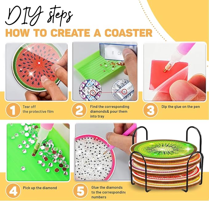 12 pcs Diamond Painting Coasters | Diamond Art Coasters | Fruit Diamond Art - Image 5