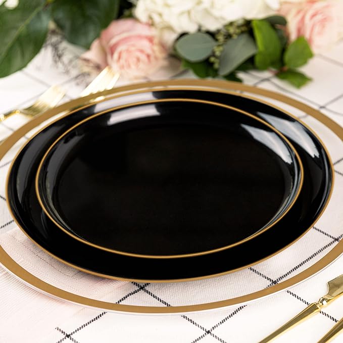 PLASTICPRO [30 Count 8.6 Plastic Party Plates Edge Collection Black - Image 2