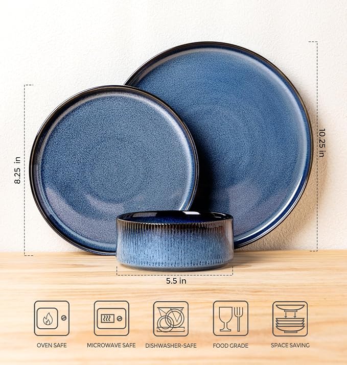 Ceramic Dinnerware Set for 6, 18-Piece Plates and Bowls Set | Lightweight - Image 7