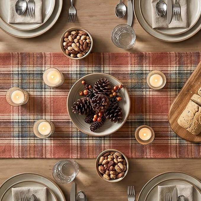 Artoid Mode Rust Farmhouse Plaid Fall Table Runner 13x48 Inch | Holiday Kitchen - Image 4