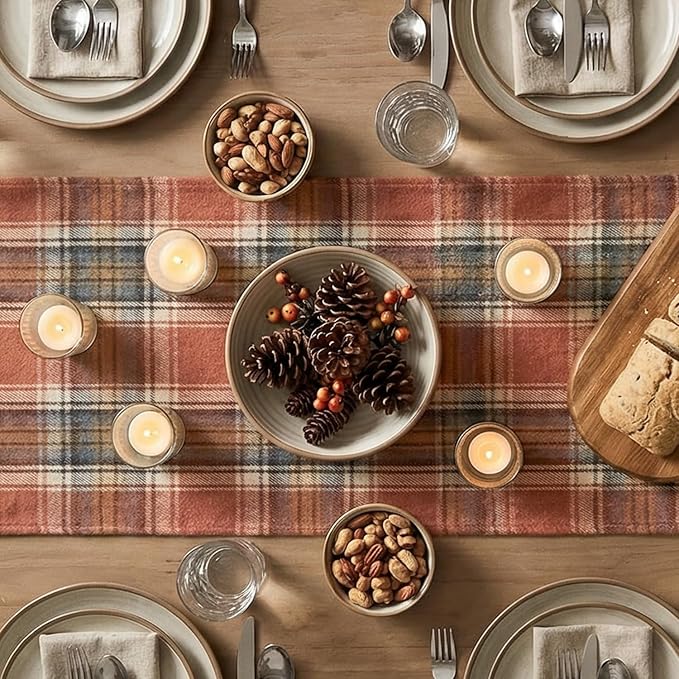 Artoid Mode Rust Farmhouse Plaid Fall Table Runner 13x36 Inch | Holiday Kitchen - Image 4