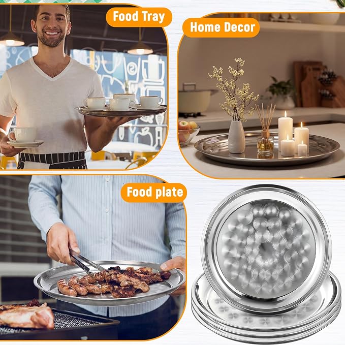 4 Pack Stainless Steel Round Serving Tray - Image 7