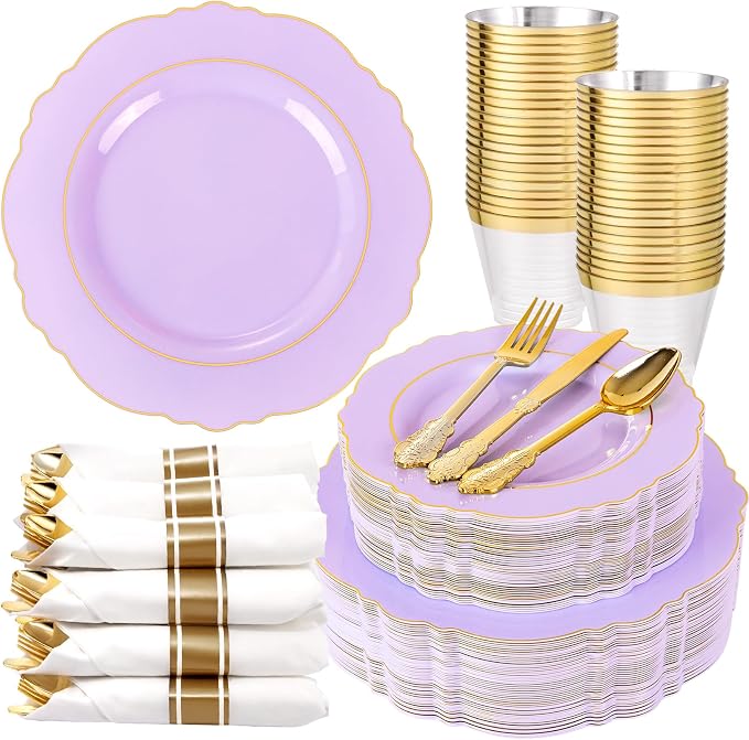 350PCS Purple Plastic Plates by Liacere