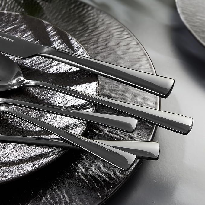 18/10 Flatware set for 4, 20 Piece Black Stainless Steel Silverware Set | - Image 3