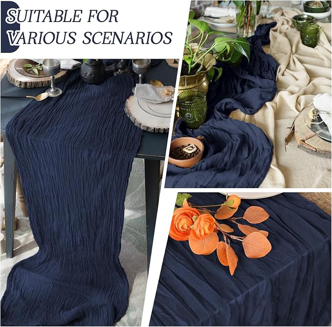 6 Pack Navy Blue Cheesecloth Table Runner 17x108 Inch Semi Sheer Boho Gauze - Image 3