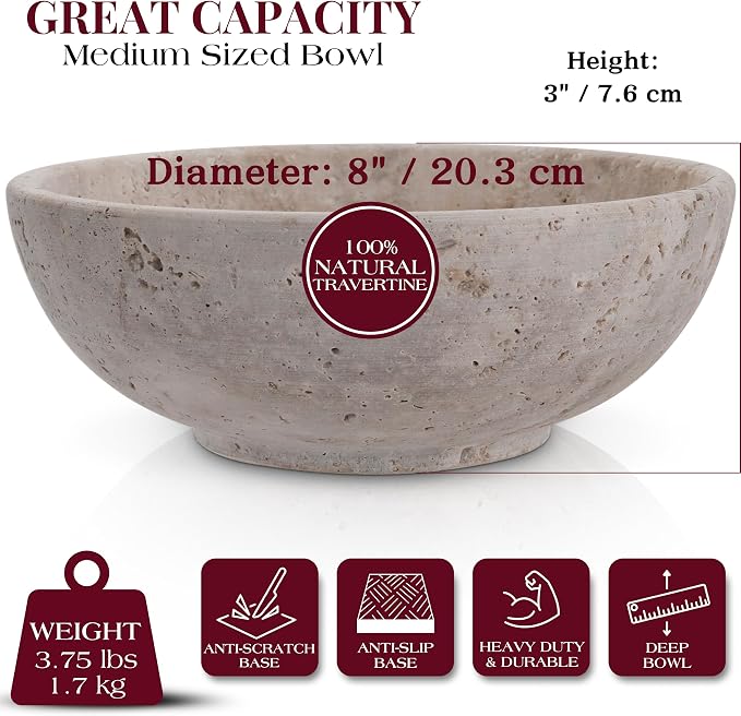 Gusto Nostro 8" Decorative Travertine Bowl - Image 3