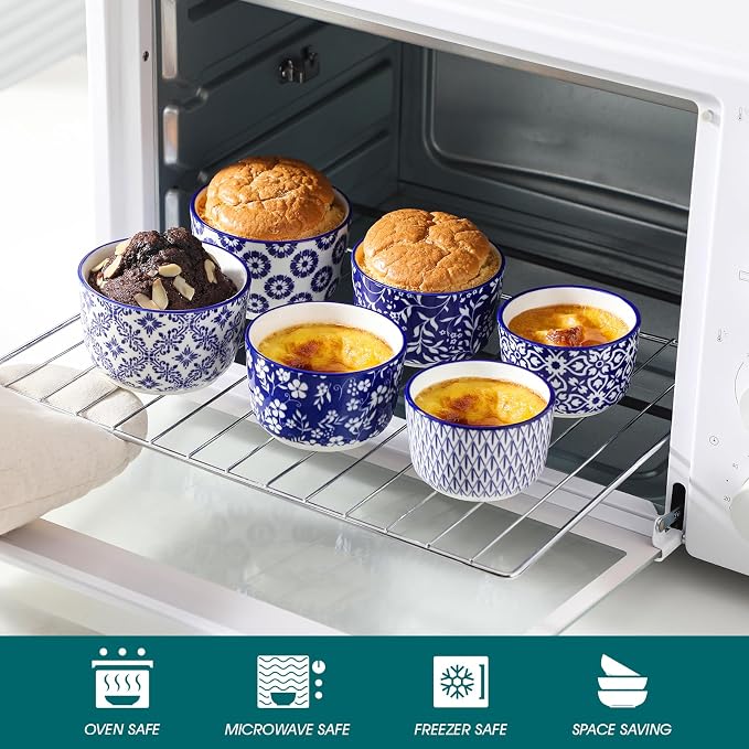vancasso Selene 8 Oz Porcelain Ramekins Set of 6, Baking Dessert Cups | Vintage - Image 4