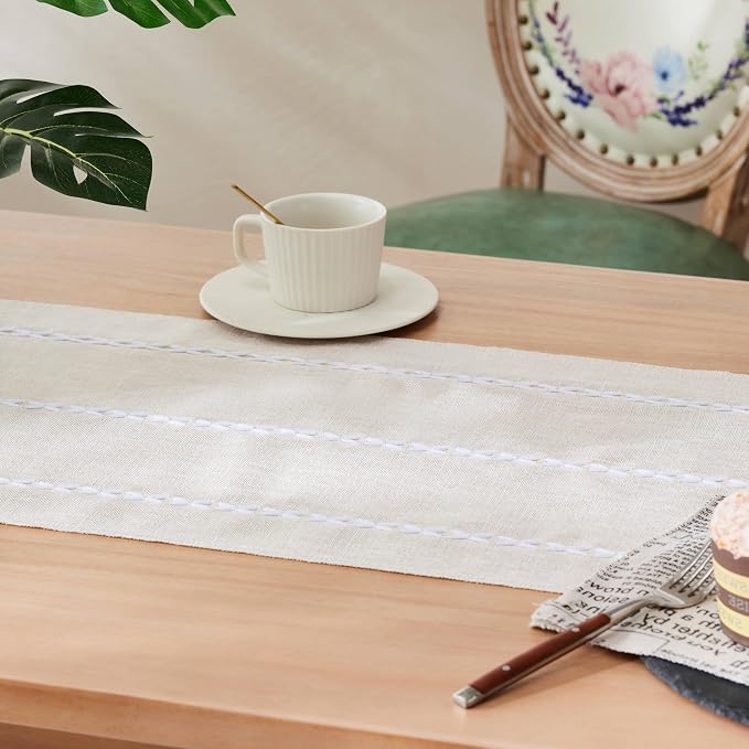 Braided Farmhouse Table Runner, Braided Beige 13x108 Inch, Cotton Linen Table - Image 5