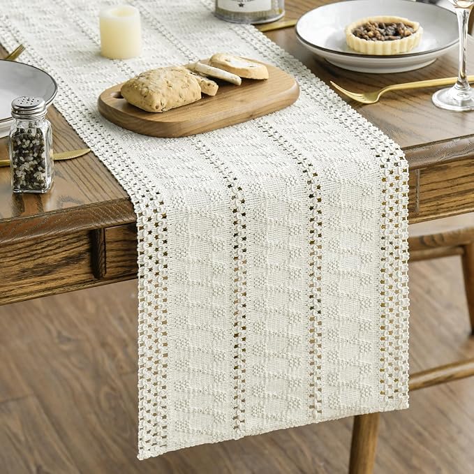 Artoid Mode Beige Woven Farmhouse Hollow Table Runner 12x90 Inch | Holiday - Image 6