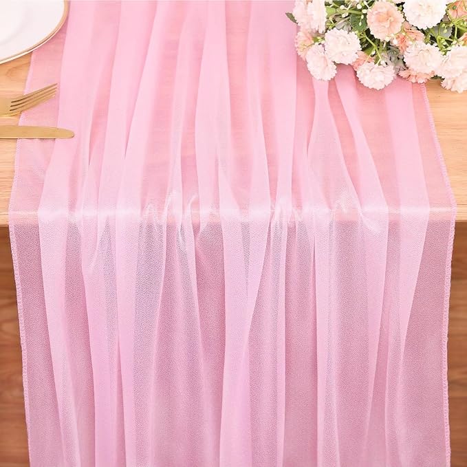 4 Pcs 10FT Blushing Pink Chiffon Table Runners 30x120 Inches Spring Boho Rustic - Image 2
