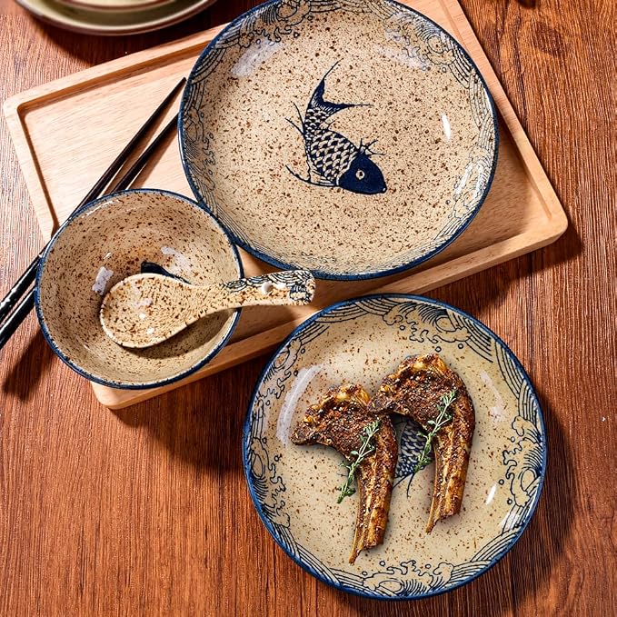 4-Piece Ceramic Dinnerware Set, Japanese Hand-painted Tableware set, A Good - Image 4